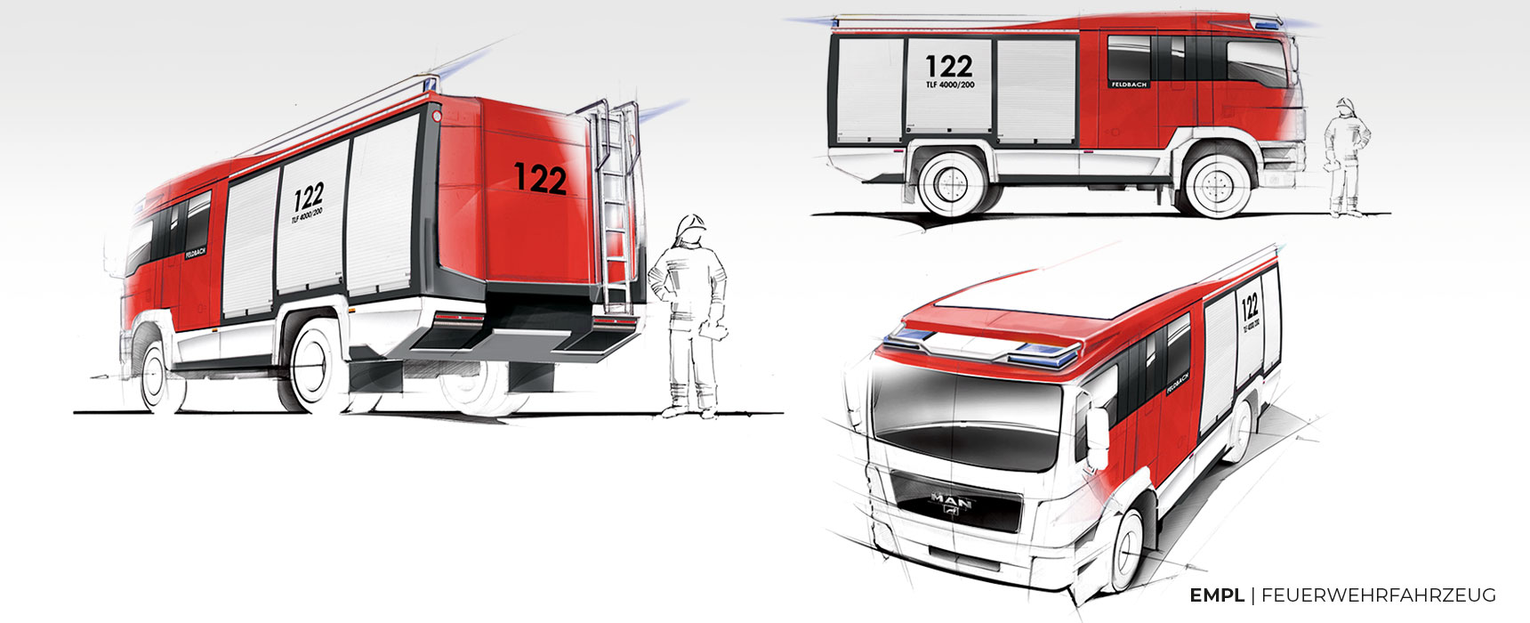 Sketches des EMPL-Feuerwehrfahrzeuges "Primus"