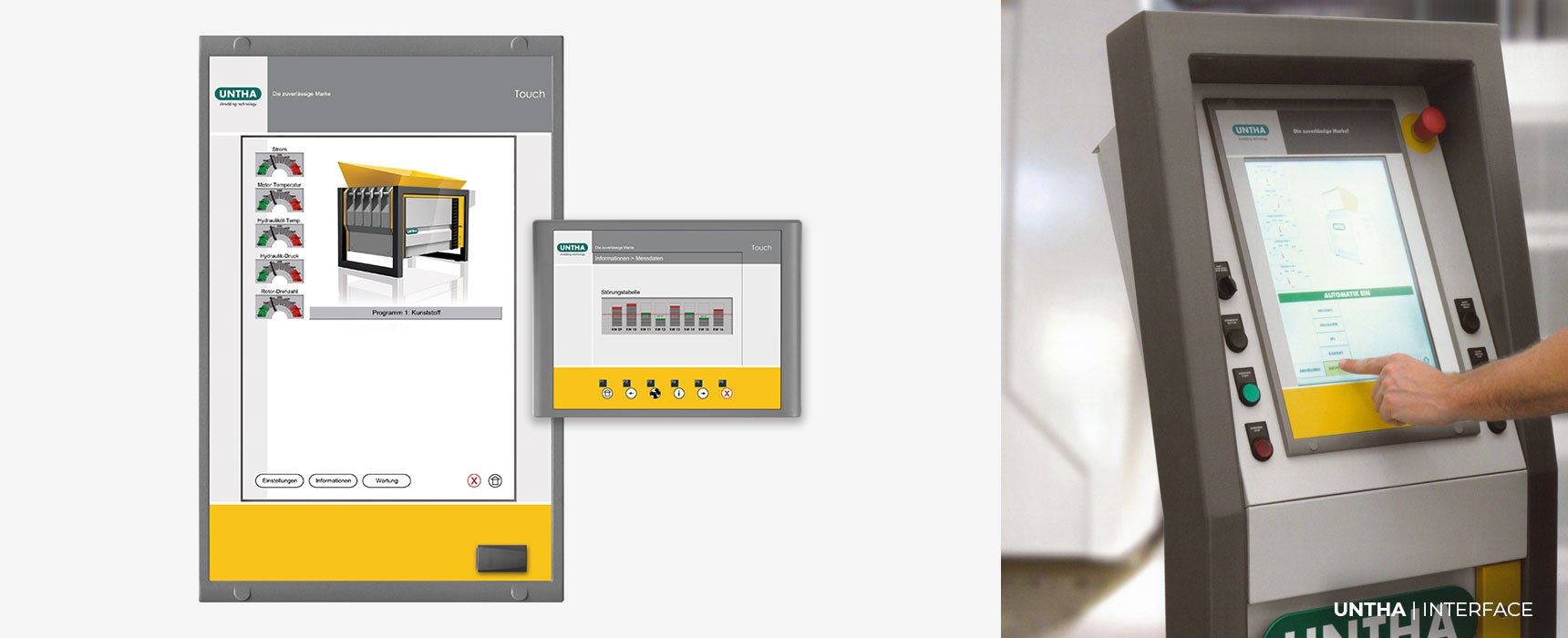 Unterschiedliche Bediensysteme für UNTHA-Zerkleinerungsmaschinen
